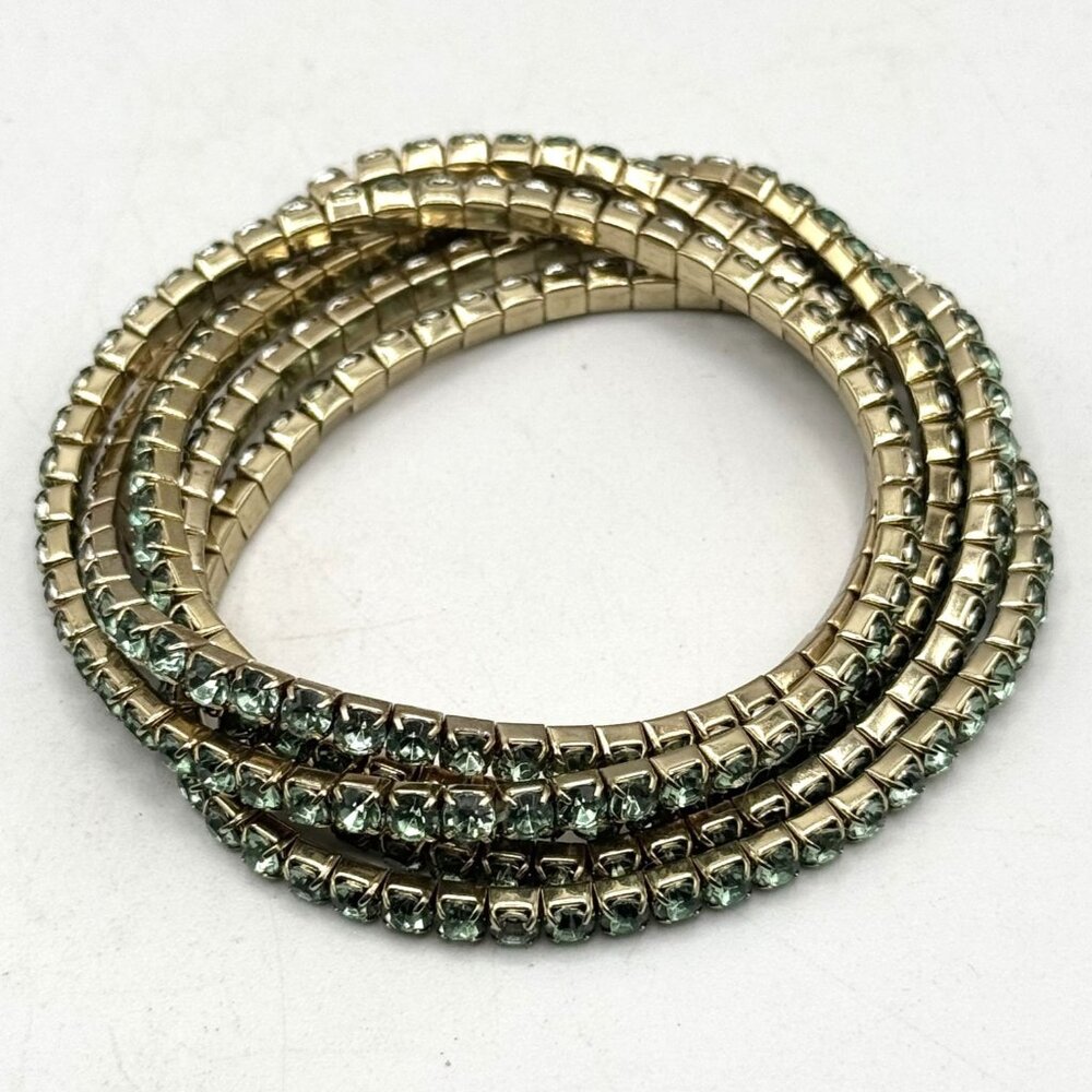 Vintage green rhinestone stretch five strand bracelet set